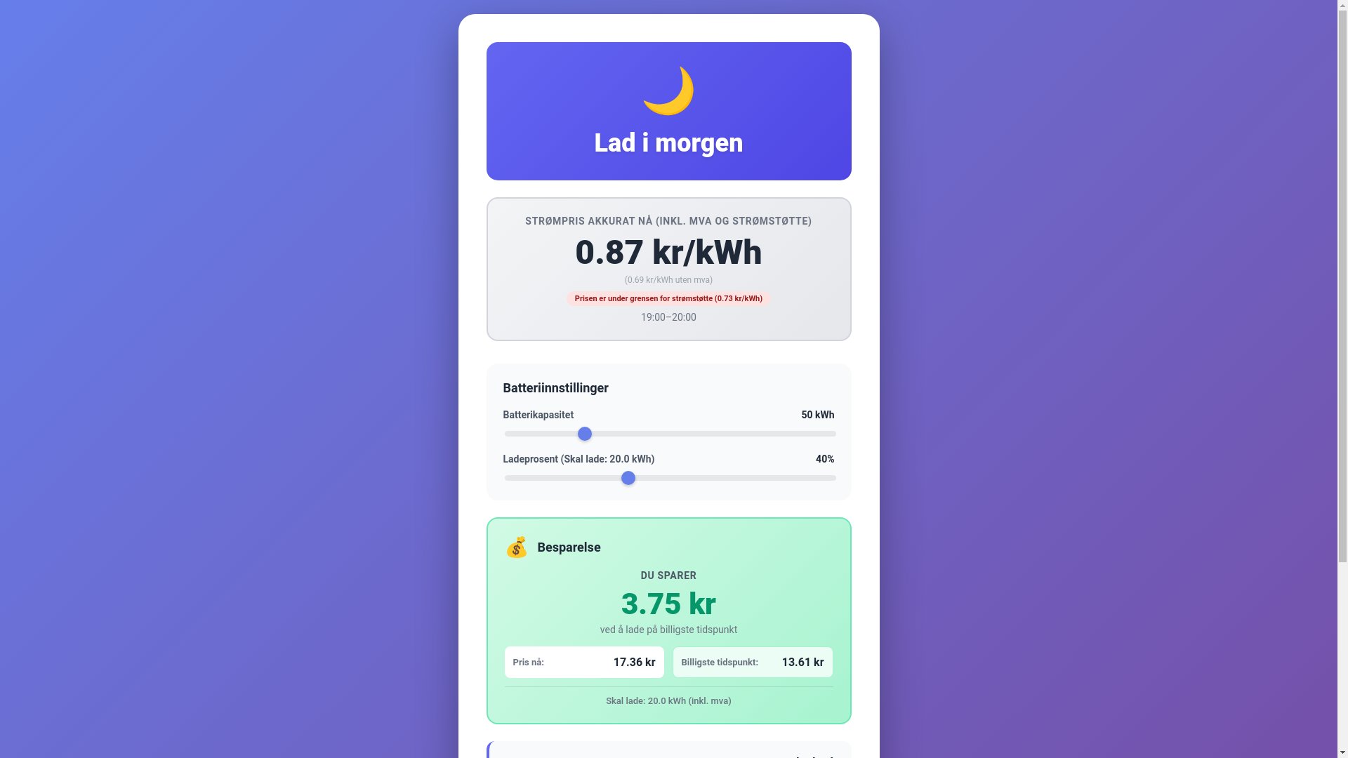 Finn billigast ladetidspunkt for elbil