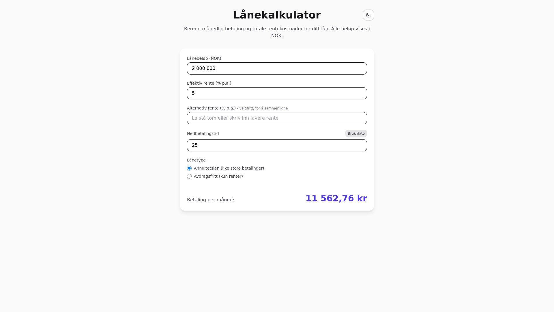 Lånerente kalkulator